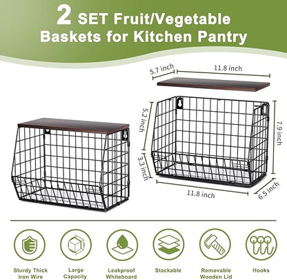 2 Tier Fruit Bowl Fruit Basket for Kitchen Counter Stackable Wall Mounted
