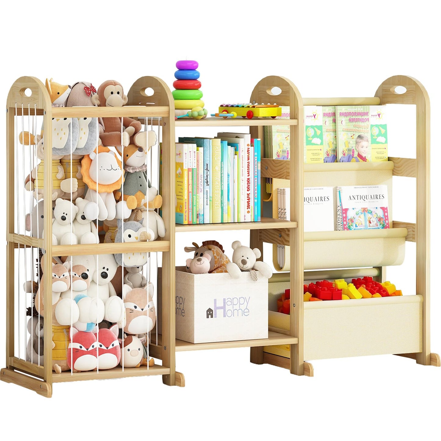 Orekemo Kids Bookshelf and Toy Storage Organizer, 3-Tier Book Shelf with Stuffed Animal Storage, Kids Toy Book Storage for Bedroom Playroom, Wooden Toy Organizer with 3 Shelves, 49.4" W