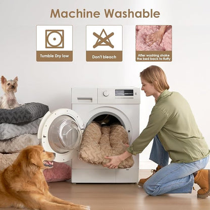 EHEYCIGA Washable Medium Dog Bed for Crate 29x21 Inch, Kennel Pad for Dogs Up to 35 lbs, Plush and Comfy Pet Sleeping Mat, Camel