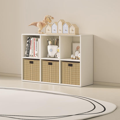 Wood Cube Storage Organizer Closet Cabinet for Living Room Bedroom Study Shelf Bookcase Wooden Floor Standing Open Bookshelf for Kids Home Office Display Storage Cabinet (White, 6-Cube, 11.81in)