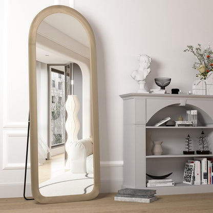 NEUWEABY Full Length Mirror 56"x20" Arch Floor Mirror with Stand Arched Full Body Mirror Standing Hanging or Leaning Against Wall for Bedroom Flannel Wrapped Wooden Frame Milk Tea