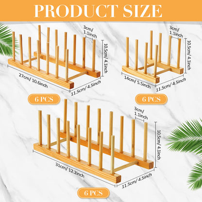 Zopeal 18 Pcs Bamboo Wooden Plate Racks Dish Rack Stand Holder 3/6/ 7 Slots Drainboard Drying Drainer Kitchen Cabinet Organizer for Dish Plate Bowl Cup Pot Lid Book