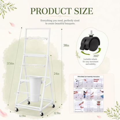 Ninehaoou 43 Pcs Flower Bar Buckets Kit Bloom Bar Supplies Flower Display Stand with 6 Bucket 1 Wood Sign 4 Scissors 30 Bouquet Wrapping Bags for Fresh off The Market Wedding Bridal Baby Shower(Small)
