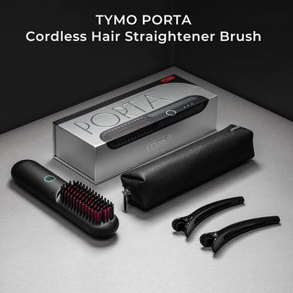 TYMO Porta Cordless Hair Straightener Brush, Portable Mini Straightening Brush for Travel, Negative Ion Hot Comb Hair Straightener for Women, Lightweight to Carry Out, USB Rechargeable, Black