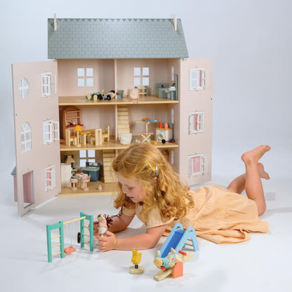 Mentari Toys - Heather Hall - Large 4-Storey Wooden Dollhouse - DIY Doll House with Easy Assembly, Holiday Birthday Gift for Kids Girls Age 3+, Inspires Imaginative Role Play