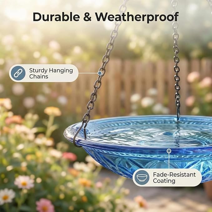 2026 Solar Cascade Hanging Bird Bath Fountain - 3 Layers Outdoor Water Feature for Hummingbirds, Easy-Clean 9.3" Glass Basin with Solar Powered Pump, Attract Wild Birds to Garden, Patio (Gray)