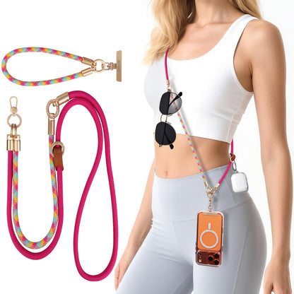 memumi 3 in 1 Phone Lanyard Crossbody, Universal Adjustable Anti Theft Phone Strap and Wrist Strap for All Phones, Premium Woven Material, Neck Lanyard for Shopping Cycling Traveling Rose