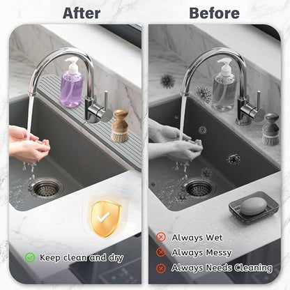 Stone Faucet Mat for Kitchen Sink, 2 Set/4PCS Quick Dry Diatomaceous Earth Tray