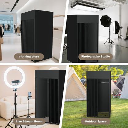 Pengfei Portable Fitting Room, Dressing Room Frame with Curtain and Hook, Changing Room for Clothing Store, Boutiques, Office, Temporary Privacy Space, Easy to Assemble, Black, 39x39x79 inch