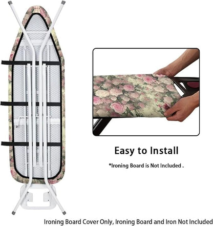 Retro Pink Rose Ironing Board Cover, Stain Resistant Minimalist Aesthetics Iron