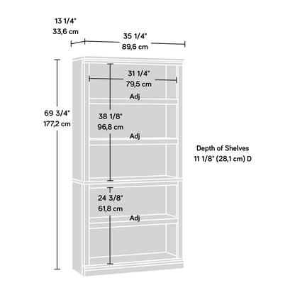Sauder 5 Tier Book Shelf Wooden Bookcase Multipurpose Bookshelf for Home Office, Living Room, in Salt Oak finish