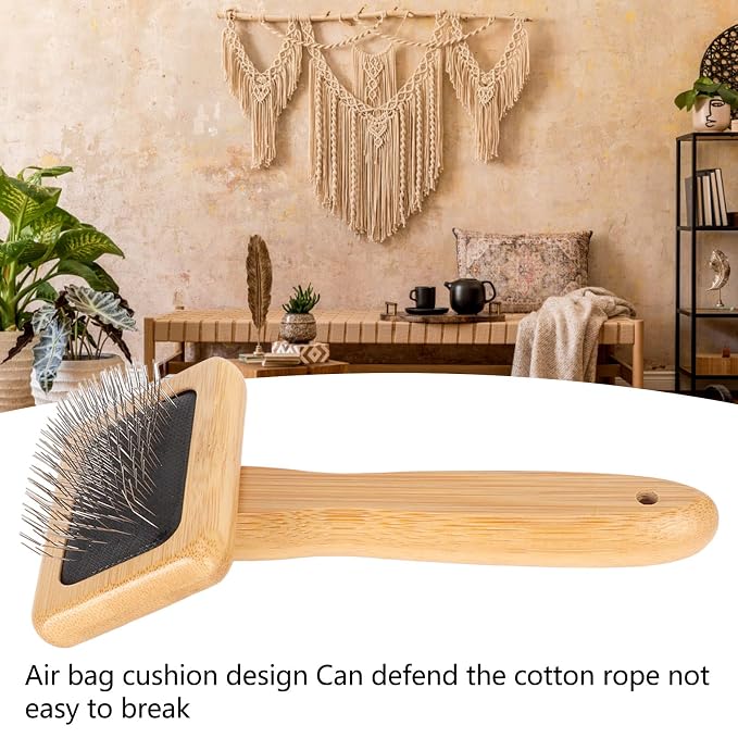 Pet Slicker Brush - Bamboo Dog Floating Hair Removing Wooden Brush with Hole Air Massage Grooming Open Knot Cleaning Slicker Finely Polished for Pet Tapestry (S)