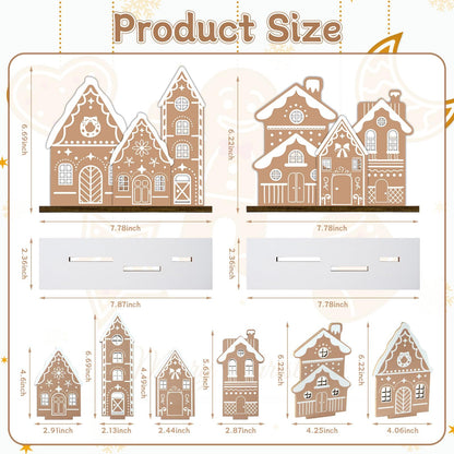 APUDWN Christmas Gingerbread House Table Decoration Wooden Gingerbread House Set with 6 Mini Houses and 2 Bases for DIY Farmhouse Holiday Display, Rustic Xmas Tabletop Centerpiece for Desk or Shelf