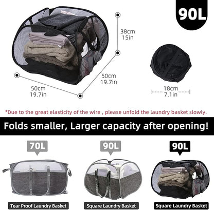 Collapsible Laundry Basket, 90L Foldable Pop-up Laundry Hamper