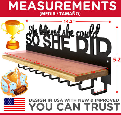 iBobbish Premium Medal Hanger Display Trophy Shelf,She believed she could SO SHE DID Upgraded Trophy and Medal Display Shelf for Wrest,gymanstics,Race,Soccer