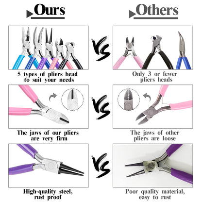 5 Packs Jewelry Pliers Set, Making Tools With Needle/Round/Chain/Bent/Zipper Pliers, Supplies Repair/Cut Kits for Crafting