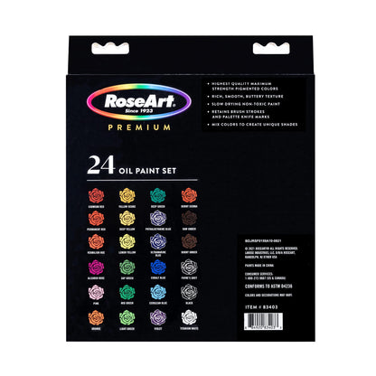 RoseArt Premium Oil Paint - Set 24 Colors, Maximum Strength Pigmented Oil Paints for Casual to Professional Artists, multi