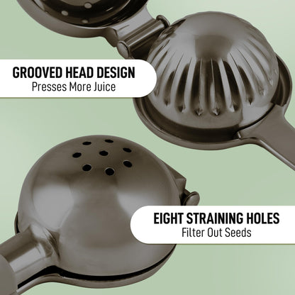 Zulay Lemon Squeezer Stainless Steel with Premium Heavy Duty Solid Metal Squeezer Bowl (Black Grip, Large)