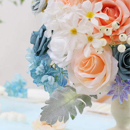 Garisey Artificial Flowers Combo for DIY Wedding Bouquets Combo Centerpieces Arrangements Party Bridal Baby Shower Home Decorations-Blue&White
