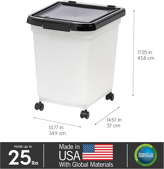 IRIS USA 25 Lbs / 32.5 Qt WeatherPro Airtight Pet Food Storage Container