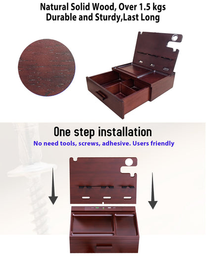 Nightstand Organizer with Drawer Built in 4 USB Charger, Wood Phone Docking Station with Dual Phone Charging Station for Apple Android Phones Anniversary Birthday Gifts for Men Dad Hunsband Mom