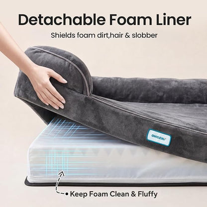 OhGeni Orthopedic Dog Bed Couch Big Cat Sofa for Extra Large Sized Pets with Memory Foam, Machine-Washable Waterproof Removable Cover, Soft Comfortable Fabric, 44-inch (Black)