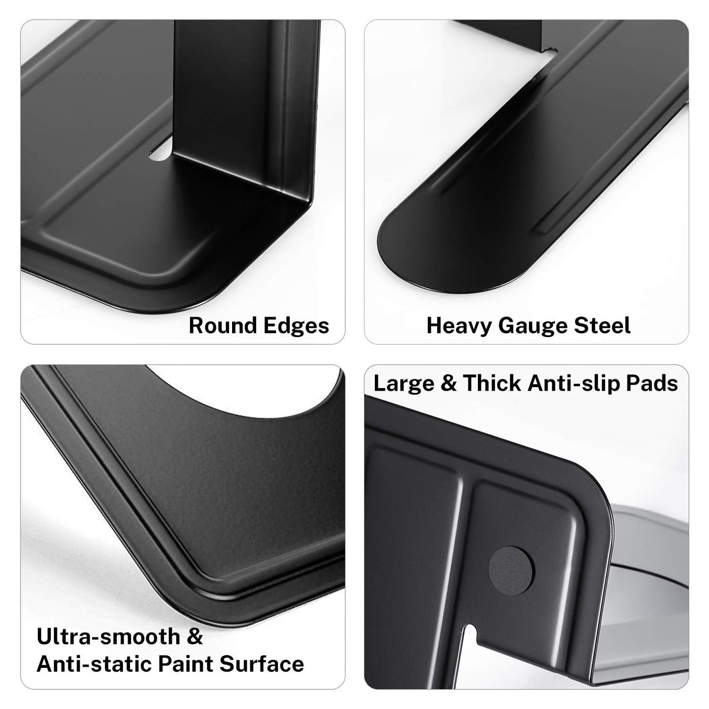 MaxGear 8.5 in Extra Large Heavy Duty Metal Book Ends, Black Universal Premium Bookends for Shelves, Non-Skid Bookend, Book Stopper for Books/Movies/CDs/Games, 8.5 x 5.9 x 7.8 in, 2 Pairs/XL