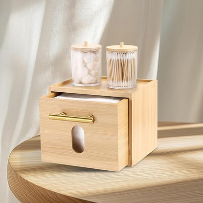 Face Towels Holder with 60 XL Towels, Disposable Towelettes Bamboo Box Cotton