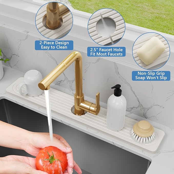24'' Longer Faucet Mat for Kitchen Sink Stone Faucet Mat for Kitchen Sink