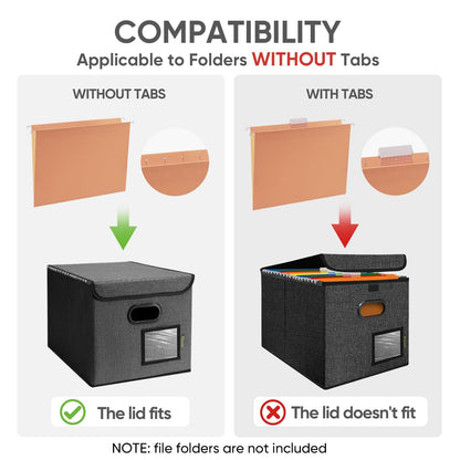 BALEINE File Organizer Box with Lid, Collapsible File Folder Organizer with Plastic Slide, Hanging File Folder Box for Office Document Storage (2 Pack, Black)