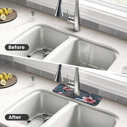 Women Girls Flower Kitchen sink faucet pad, strong water absorption, anti slip