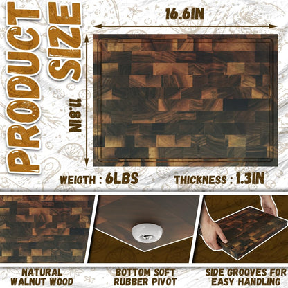 Black Walnut Wood Cutting Board 16.7x12", Heavy Duty Cutting Boards for Kitchen with Juice Groove & Non-slip Feet, Cutting Board for Meat & Veg, Charcuterie Boards, Wooden Trays (Black Walnut)