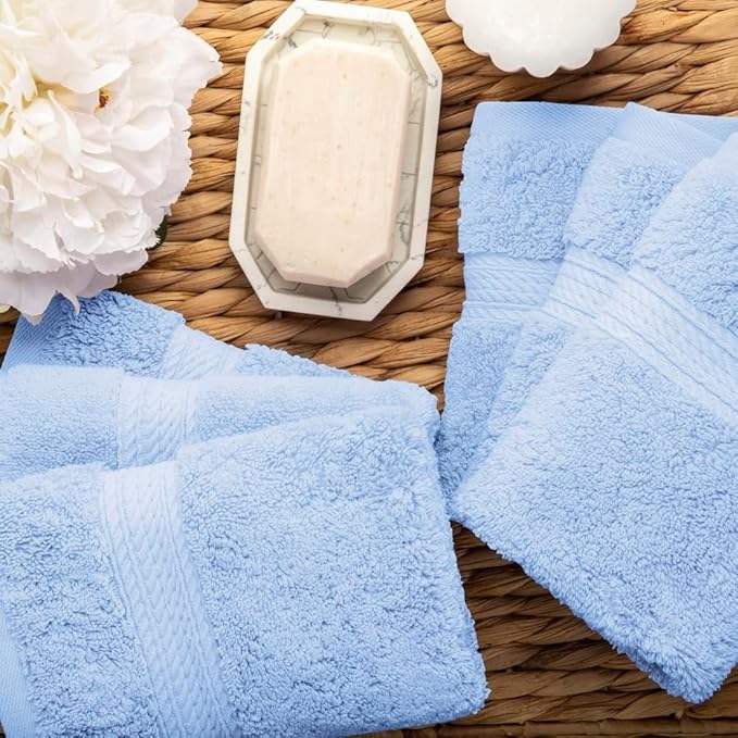 Superior Solid Egyptian Cotton Face Towel Set, Light Blue
