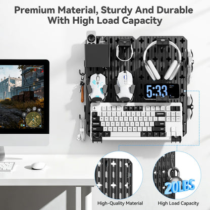 KDD Keyboard and Mouse Display Stand Holder, Wall Mount Office Organization Pegboard Combination Kit with Pen holder, Hooks, Headset & Controller Stand for Office & Home Hanging Organizer Storage