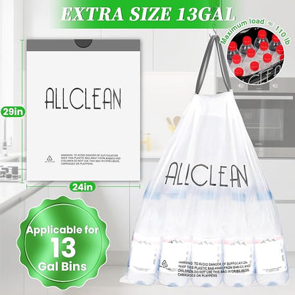Trash Bags 13 Gallon Tall Kitchen Drawstring Garbage Bags, Fit 13 Gal Bins