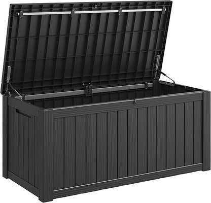 Outdoor Storage Box, Resin Deck Boxes Indoor and outdoor, Waterproof Storage Box Lockable Lid (Black, 120 Gallon)
