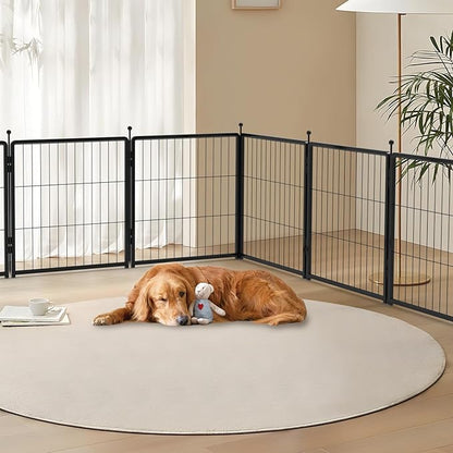 Dog Playpen Add-on 24 inch 4 Panels for Indoor & Outdoor Use – Heavy-Duty Metal Pet Fence with Ground Stakes, Rounded Ball Tops for Safety, Stable & Foldable Design, Easy to Assemble