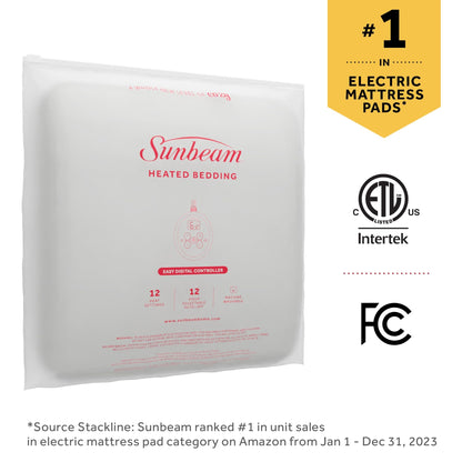Sunbeam Premium Quilted Electric Heated Mattress Pad Twin 39" x 75" - 12 Heat Settings, 12-Hour Selectable Auto Shut-Off, Fast Heating, Warming Bed, Machine Washable, Extra-Soft Warm Cozy
