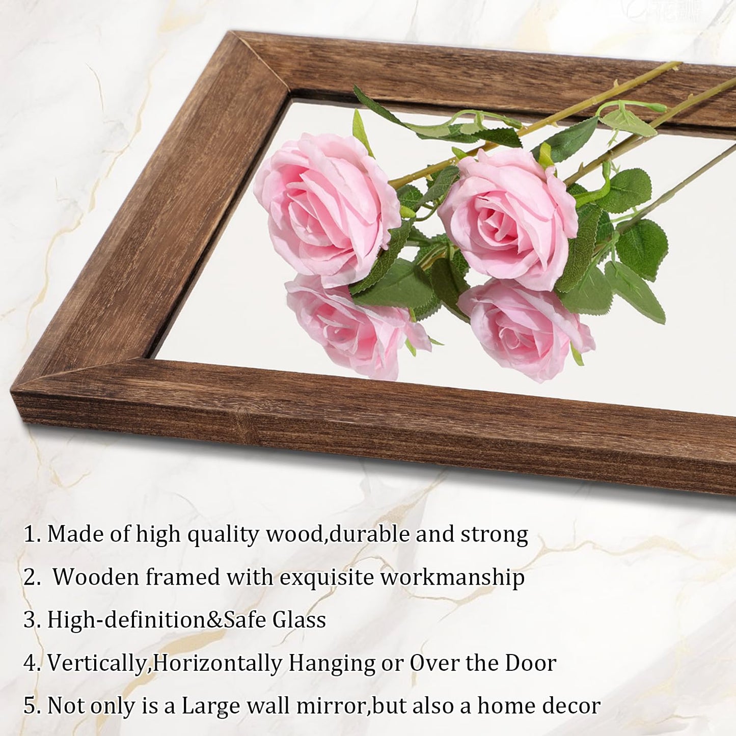 AAZZKANG Hanging Mirror Full Length Retro Large Wooden Framed Full Body Mirrors 47"x16" for Bedroom Living Room Bathroom Wall Mounted Vertically or Horizontally
