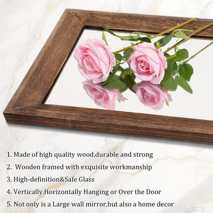 AAZZKANG Hanging Mirror Full Length Retro Large Wooden Framed Full Body Mirrors 47"x16" for Bedroom Living Room Bathroom Wall Mounted Vertically or Horizontally
