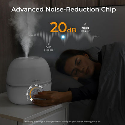 BOXING 3L Top Fill Humidifiers for Bedroom Baby, 20dB Quiet Air Humidifier for Large Room & Indoor Plants with Optional Night Light, Cool Mist Diffuser for Home, Essential Oil Tray, BPA-Free,White,30H