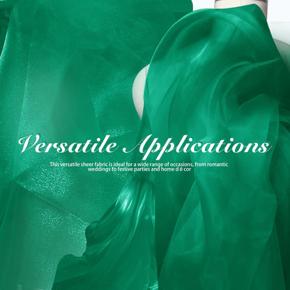Manyshofu Green Organza Fabric by The Yard - 60 Inch Wide, 10 Yard Soft Sheer Fabric Silky Organza Tulle Fabrics Chiffon Fabrics for DIY Wedding Dress Bridal Decorations Fashion Craft