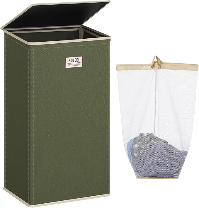 SOLEDI Laundry Hamper with Lid 100L Large & Tall Collapsible Laundry Basket