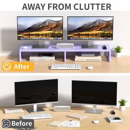 Gugsey Dual Computer Monitor Stand Riser, Desk Organizers and Accessories, Printer & TV Stand, Desk Shelf, Office Desk Accessories & Desktop Workspace Organizer for Office Supplies, Purple