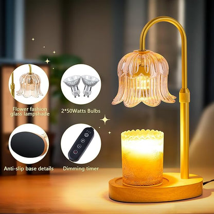 CRMILL Candle Warmer Lamp Electric Timer - Candles Warming Light Height Adjustable Dimmable Warmers Flower Lamps No Flame Heat Warm Melt Wax Jar Modern Home Decor Table Lights for Home Living Bedroom