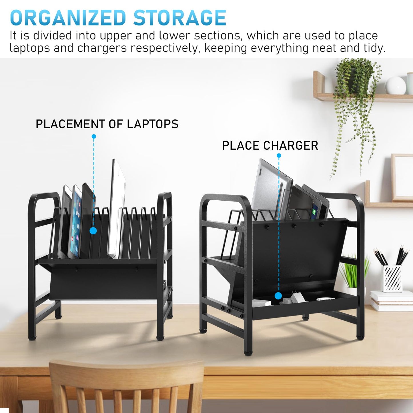 Moricher Chromebooks Charging Station 12-Slot Open Charging and Storage Rack with Leveling Feet for iPads, Tablets and Laptop Computers – Ideal for Classrooms, Offices, and Libraries