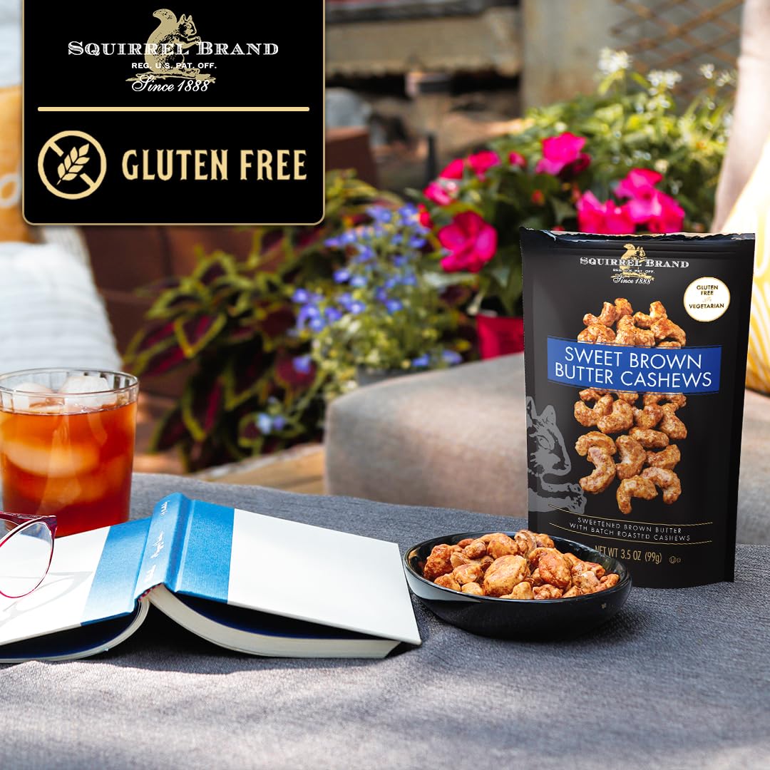Squirrel Brand Sweet Brown Butter Cashews, 3.5 Ounces Resealable Bag, Gluten Free, Vegetarian