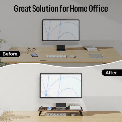 loukin Monitor Stand Riser for Desk, 22.4" x 8.3" Larger Computer Stand for Laptop, PC, Printer, Sturdy Desktop Computer Shelf with Non-Skid Rubber, Home Office (Brown)