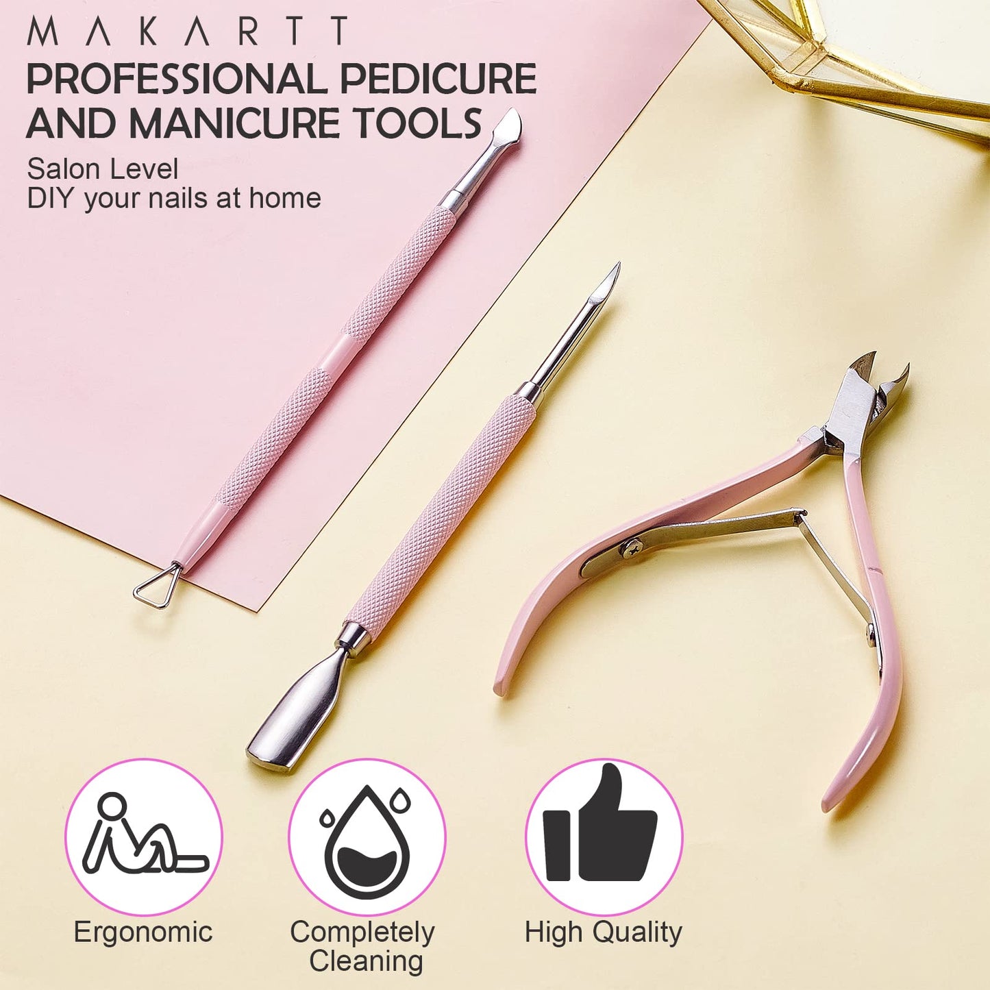 Makartt Cuticle Trimmer with Cuticle Pusher, Silver Nail Trimmer Nail Care Manicure and Pedicure Kit with Stainless Steel Cuticle Nipper and Dual End Nail Pushers for Home Salon Use (Pack of 3 PCS)