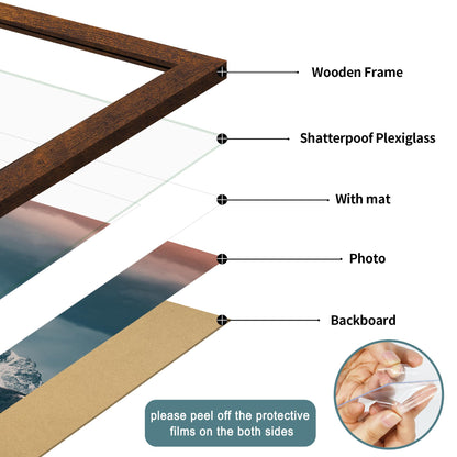 iRahmen 16x20 Poster Frame with 11x14 Mat - Plexiglass Wooden Picture Frames for Photo Wall Gallery Mounting (Dark Brown, Set of 2)